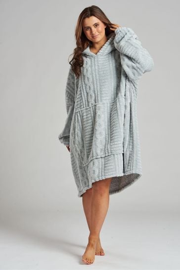 Loungeable Grey Cable Cut Borg Snuggle Hoodie