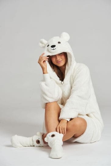 Buy Loungeable White Cable Cut Borg Snuggle Hoodie from Next Singapore