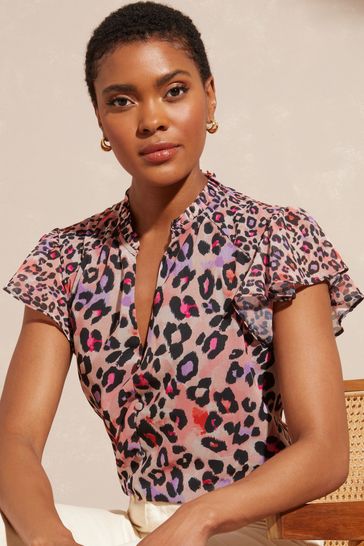 Leopard print ruffle blouse online