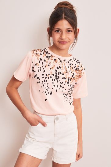 Lipsy Pink Leopard Graphic T-Shirt