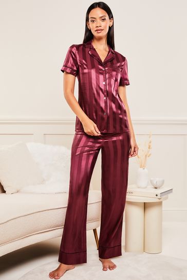 Buy Lipsy Berry Red Jacquard Stripe Satin Short Sleeve Pyjamas from Next Denmark
