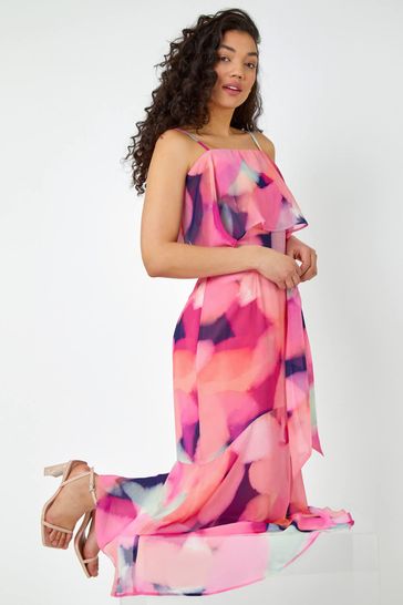 Buy Dusk Pink Multi Abstract Overlay Chiffon Maxi Dress from Next