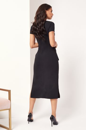 Buy Lipsy Black Petite Short Sleeve Belted Bodycon Midi Dress from