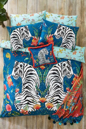 Joe Browns Blue Multi Wonderful White Tiger Reversible Bed Set