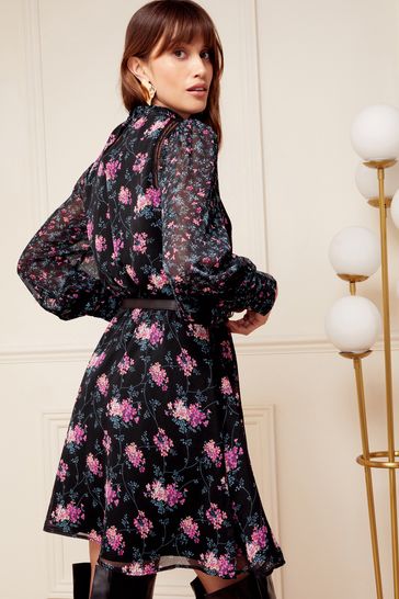 High neck black floral dress new arrivals