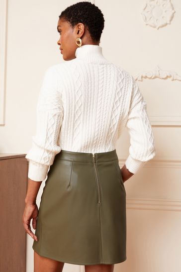 Green leather mini skirt deals