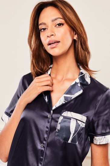 Navy satin 2025 short pyjamas