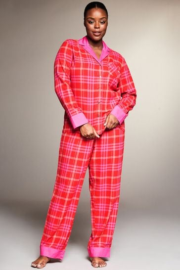 Lipsy Pink/Red Curve Checked Long Sleeve Pyjamas