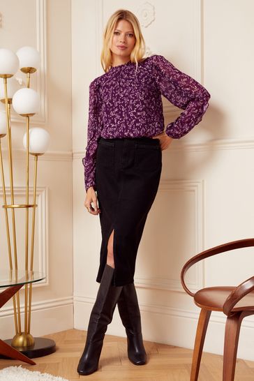 Purple high new arrivals neck blouse
