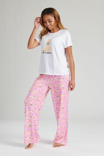 Buy Loungeable Pink Life Is Golden Puppy Tshirt And Long Pant