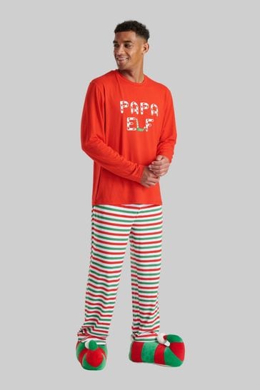 Loungeable Red 'Mens 'Papa Elf' Long Sleeve And Long Pant Pyjama Set