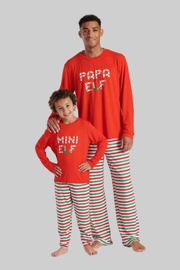 Loungeable Red Mens Papa Elf Long Sleeve And Long Pant Pyjama Set