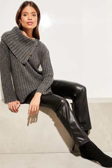 Buy Lipsy Grey Knitted Envelope Neck Hardware Jumper from Next Poland