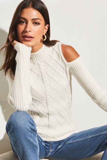 Buy Lipsy Ivory White White Could Shoulder Cable Knitted Jumper from Next Estonia