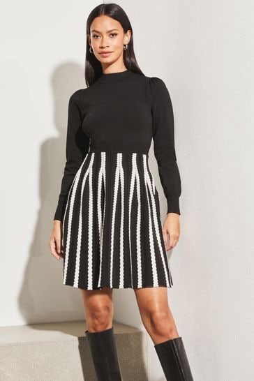 Lipsy Black/White 2 in 1 Fit and Flare Dress