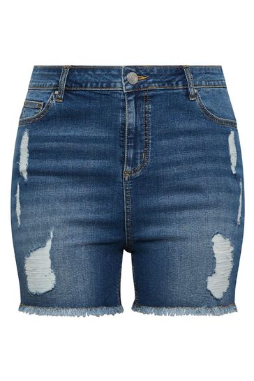 Buy Yours Curve Dark Blue Ripped Denim Hotpant Shorts from Next