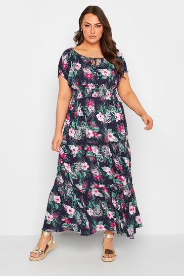 Buy Yours Curve Pink Red Bardot Maxi Dress from Next Luxembourg
