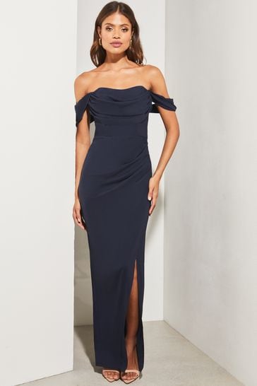 Buy Lipsy Navy Bardot Split Drape Maxi Dress from Next Slovakia