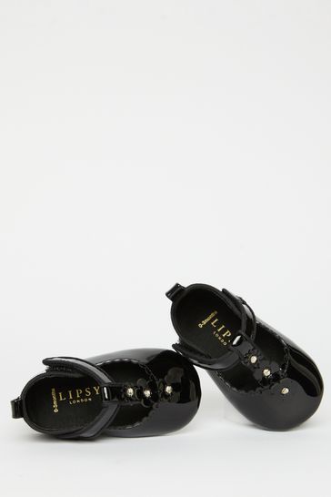 Lipsy Girl Black Velcro Bow Mary Jane Ballerina Occasion Shoe Baby