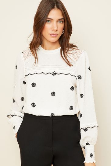 Buy Love Roses Ivory White White Embroidery Petite High Neck
