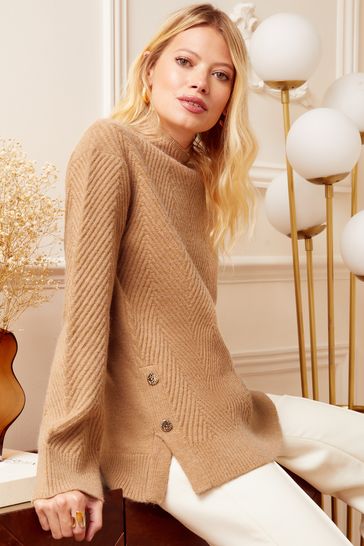 Love & Roses Camel Funnel Neck Jumper