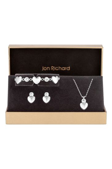 Jon Richard Silver Polished Heart Trio Set - Gift Boxed