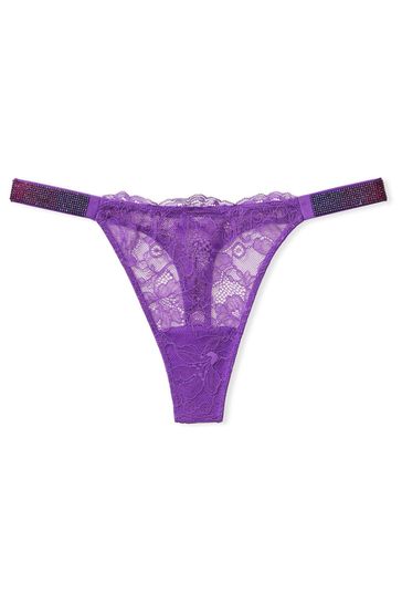 Victoria's Secret Violetta Purple Lace Thong Shine Strap Knickers