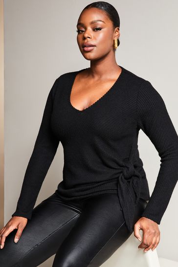 Black tie front top top long sleeve