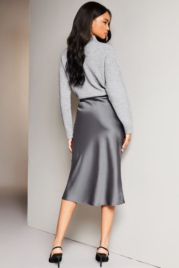 Mid length on sale satin skirts grey