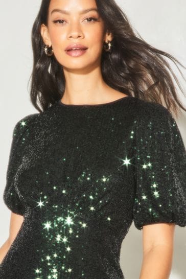 Buy Lipsy Green Short Sleeve Sequin Underbust Midi Dress from Next