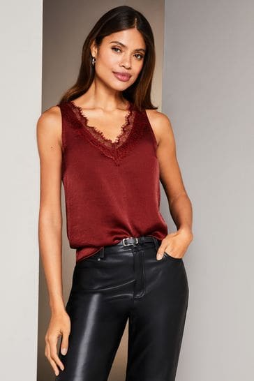 Innerwin Camisole V Neck Women Vest Holiday Sleeveless Loose Cami Wine Red  M 