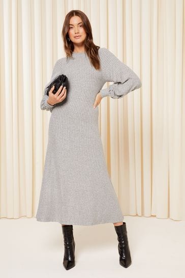 Friends Like These Grey Knitted Rib A Line Cosy Midi Dress