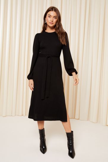 Friends Like These Black Soft Touch Knitted Belted Midi Dress