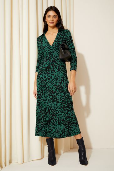 Green long sales wrap dress