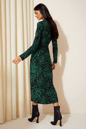 Buy Friends Like These Green Long Sleeve Jersey Wrap Midi Dress