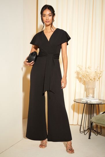 Friends Like These Black Short Sleeved Wrap Jumpsuit