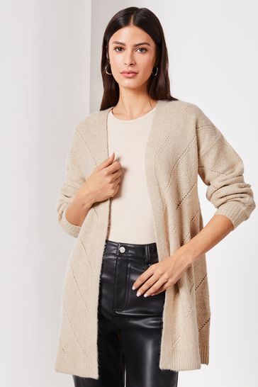 Lipsy Neutral Long Sleeve Pointelle Knitted Cardigan