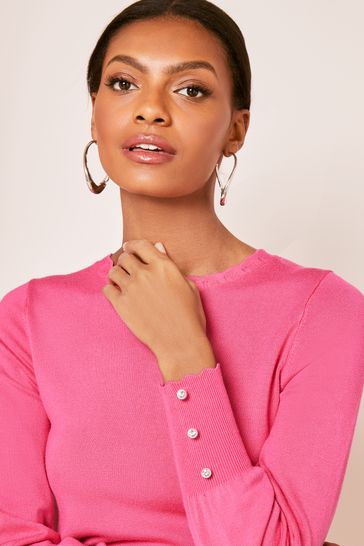 Lipsy Hot Pink Long Sleeve Scallop Detail Knitted Jumper