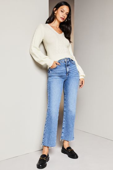 Buy Lipsy Ivory White V Neck Cable Knitted Jumper from Next Luxembourg