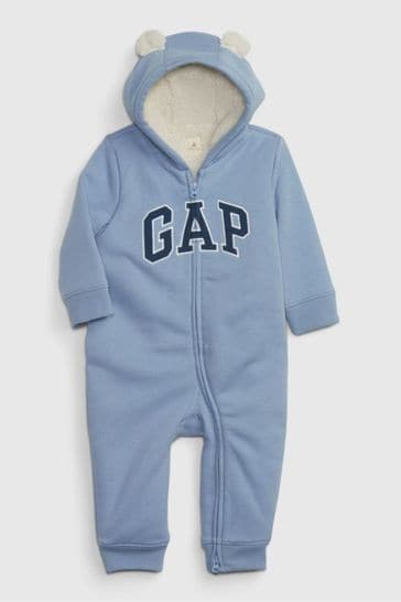 Gap Blue Logo Sherpa Fleece Hooded All in One - Baby (Newborn - 24mths)