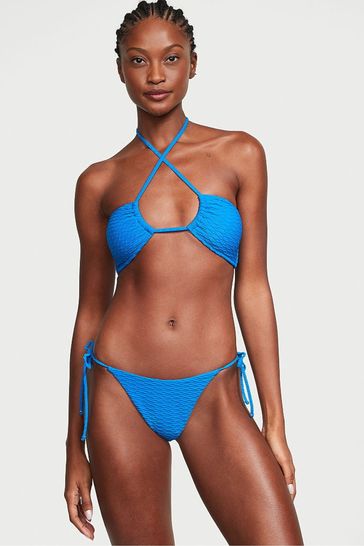 Victoria's Secret Shocking Blue Fishnet Tie Side High Leg Swim Bikini Bottom