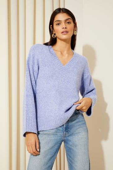 Friends Like These Blue Marl V Neck Cosy Jumper