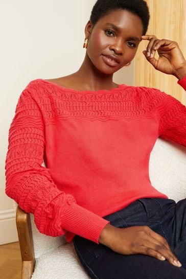 Love & Roses Pink Pointelle Knit Scallop Neck Jumper