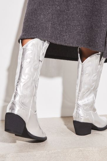 Silver cowboy boots mens clearance