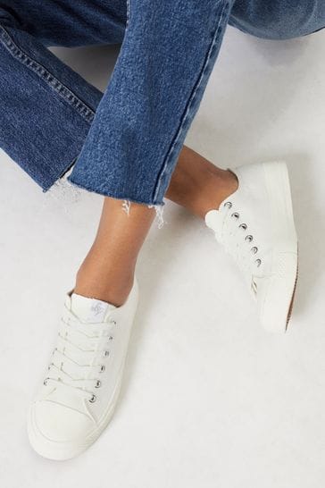 Lipsy White Extra Wide Fit Low Top Lace Up Canvas Trainer