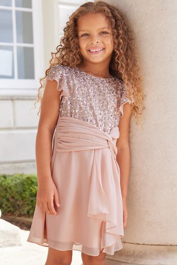 Lipsy Pink Flutter Sleeve Occasion Mini Dress (2-16yrs)