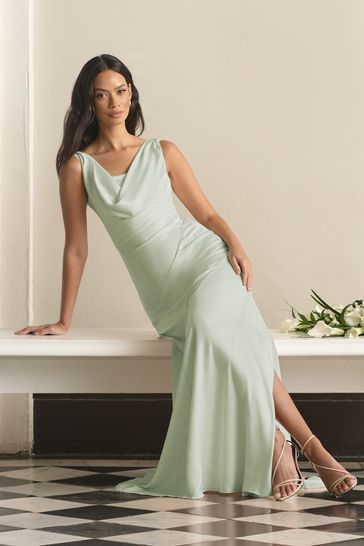Cowl front discount satin dress