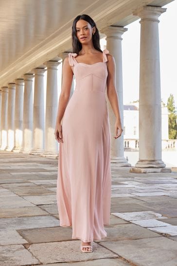 Buy Lipsy Blush Pink Bridesmaid Tie Strap Corset Detail Maxi Dress