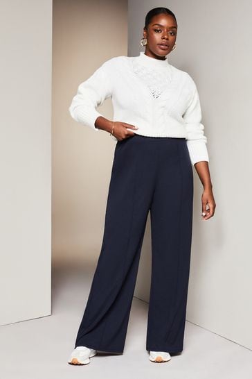 Lipsy Navy Curve High Waist Wide Leg Tailored Trousers