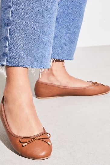 Buy Lipsy Tan Brown Wide Fit Metal Bow Faux Leather Ballet Pump from Next Netherlands